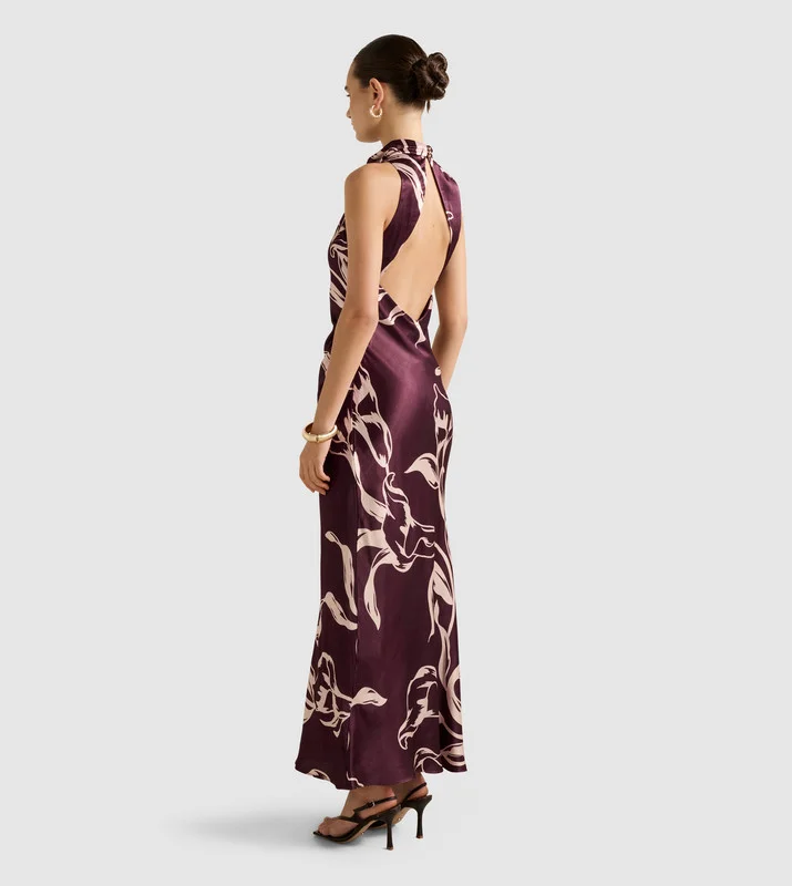 فورايفر نيو MICHELLE Printed Backless Satin Maxi Dress